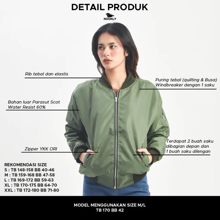 Gambar Nookly - Jaket Bomber Parasut Wanita Bomber Alpha Green Jacket Windbreaker Outdoor - Navy dari Nookly undefined Tokopedia