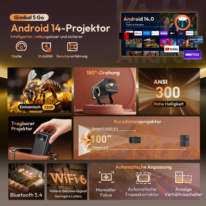 Gambar XGODY Gimbal 5 GO Smart Proyektor LCD - Android 14 - 720P - Built-in Speaker - Netflix - YouTube - 300ANSI - Gimbal 5 GO dari XGODY.ID undefined Tokopedia