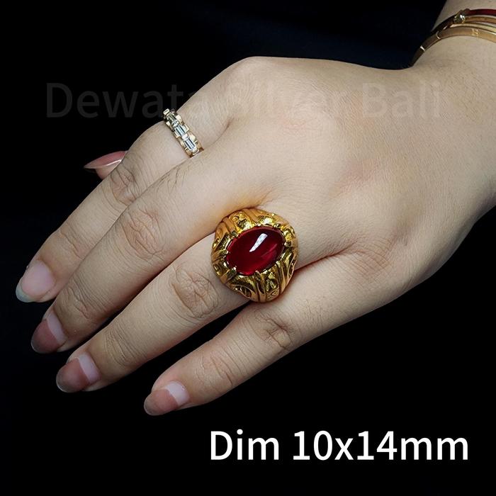 Gambar CINCIN KDAM JOGOBOYO BATU MERAH RING UKIRAN KUPING GULING GOLDPLATTED ORIGINAL by DEWATA SILVER BALI - DISKON 50% Ring Aksesoris Koleksi Perhiasan cincin pria wanita - Dim 10x14mm, Size 6 dari CAKRA DEWATA SILVER BALI undefined Tokopedia