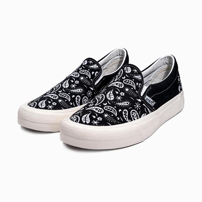 Gambar SABA  Slip on Paisley Classic Black White - Sepatu Sneakers Sepatu Kasual Pria Sepatu Kasual Wanita - Black White, 36 dari Saba Footwear Kab. Tangerang Tokopedia