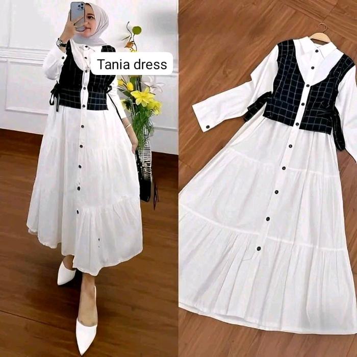Gambar Tania midi Dress bahan Syakilla adem, sehari hari Baju gamis wanita muslim fashion perempuan dewasa remaja cewek putri ibu modern terbaru pakaian maxy dress plus hijab muslimah busana modis simple nyaman kekinian gaul jalan viral terbaru outfit ootd - white dari Toko Agen Klambi Surabaya undefined Tokopedia