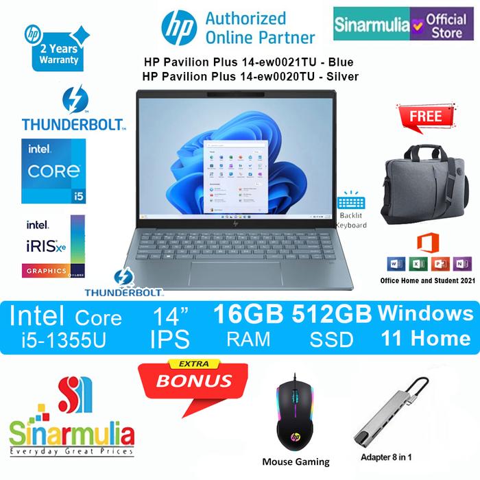 Gambar HP Pavilion Plus 14-ew0020TU/ew0021TU i5-1355U 512GB SSD 16GB WIN11 - BLUE, TANPA_ANTIGORES dari Sinarmulia Sukses Makmur undefined Tokopedia