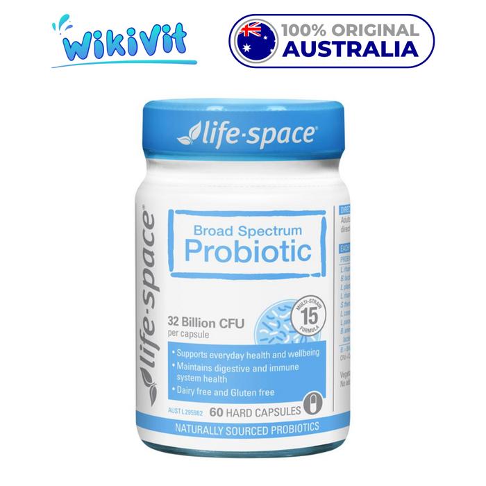 Gambar LIFE SPACE Broad Spectrum Probiotic / LIFE-SPACE Double Strength Probiotics 30 Capsules / LIFESPACE 60+ Years / Powder for Baby Bayi / Children 60g Probiotik Anak 60 g / Pregnancy Breastfeeding 50 / Triple / Urogen Women / Microflora / Digestive Enzymes - Broad Spectrum Probiotic (60 Hard Capsules) dari WikiVit undefined Tokopedia