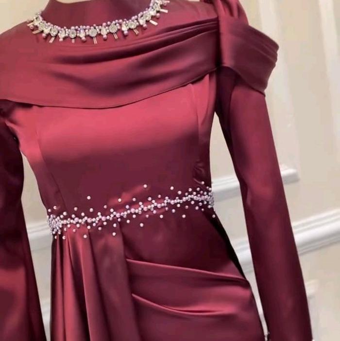 payet dress satin gamis satin polos cantik dan anggun variasi Payet menambah kesan classy  look dress hijab terbaru