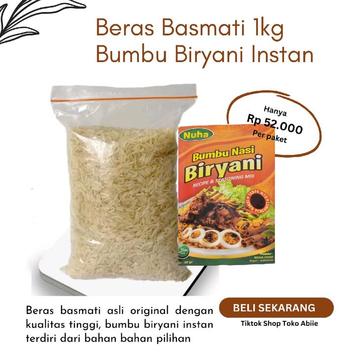 Gambar Beras Basmati 1kg lengkap dengan bumbu biryani instan 60gr masakan arab sehat pulen nikmat dari TOKO ABIIE undefined Tokopedia