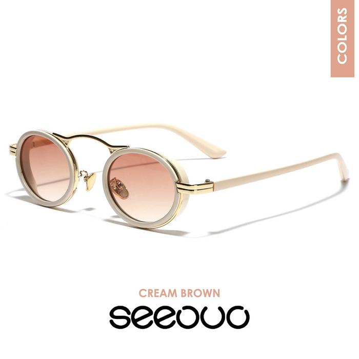 Gambar Seeouo Sunglasses Retro Style Round Frame Vintage Kacamata Anti UV 400 Protection Lens Bahan TR90+Metal Unisex 9512 - CREAM BROWN dari Seeouo undefined Tokopedia