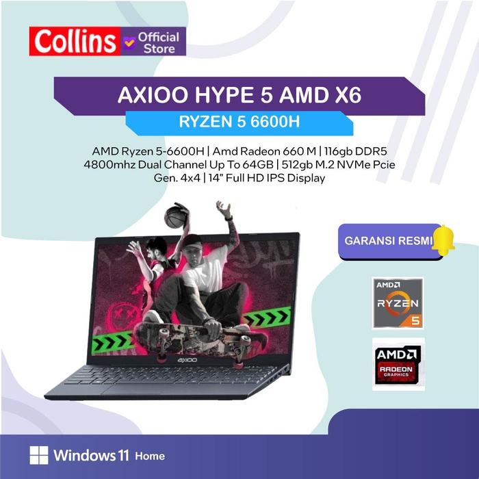 Gambar AXIOO HYPE 5 AMD X6 RYZEN 5 6600H 16GB 512GB 14.0 FHD IPS W11 - NON BUNDLE dari Collins Official undefined Tokopedia