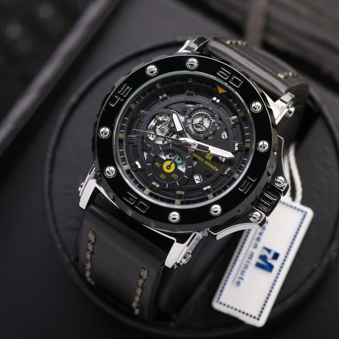 Gambar SEVEN MINUTE M798 JAM TANGAN PRIA ORIGINAL SPORT COWOK TAHAN AIR KULIT QUARTZ - SILVER BLACK-HITAM dari Seven minute Kota Administrasi Jakarta Utara Tokopedia