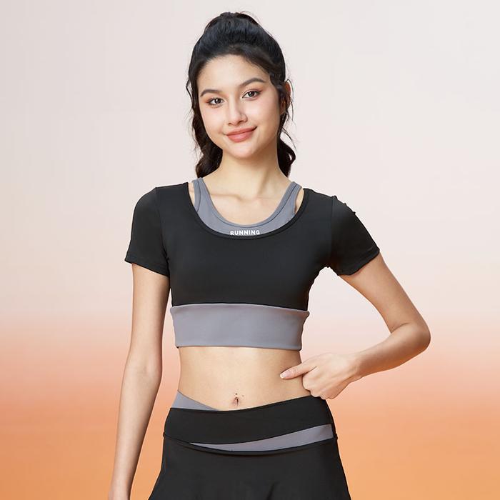 Gambar WiZi Women's Athletic High Stretch Pilates Yoga T-Shirt  LP35 - Black, S dari Wizi Store undefined Tokopedia