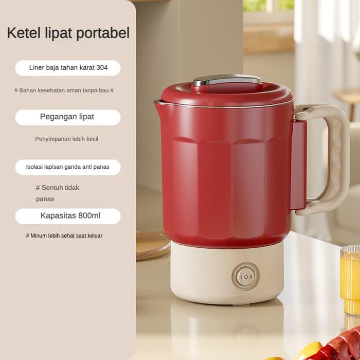 Gambar STARMAS Teko Lipat Listrik Portabel / kettle electric  800 ML travel camping foldable portable lipat portabel 304  multi fungsi (teko, hotpot, masak mie) - Merah dari STARMAS ELEKTRONIK undefined Tokopedia