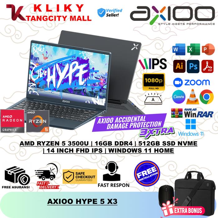 Gambar Laptop Axioo Hype 5 X3 AMD Ryzen 5-3500U 16GB 512GB 14Inch Full HD IPS Win11 Original Tas Mouse - 8GB/256GB BLUE, STANDAR dari kliky tangcity mall undefined Tokopedia