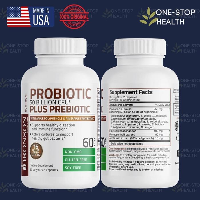 Gambar Bronson Probiotic + Prebiotic 50 Billion CFU - 60 Vegetarian Capsules - Probiotic dari One-Stop Health undefined Tokopedia