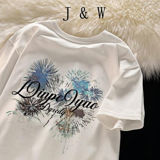 Gambar J&W 2025  T-shirt wanita Cotton Combed 24s| Motif bunga api | Kaos santai longgar | Kaos skena - Putih, M dari J&W Girls Wardrobe undefined Tokopedia