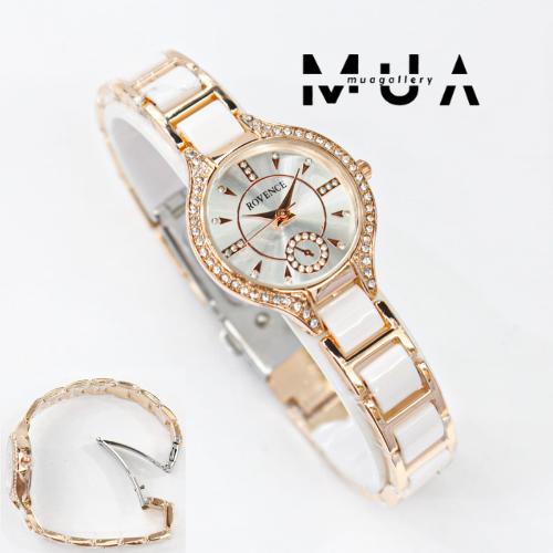 Gambar Jam Tangan Wanita ROVENCE Tali Rantai Combi Seramik Free Box Model Style Mewah Analog - Rosegold Putih Bulat dari muagallery undefined Tokopedia