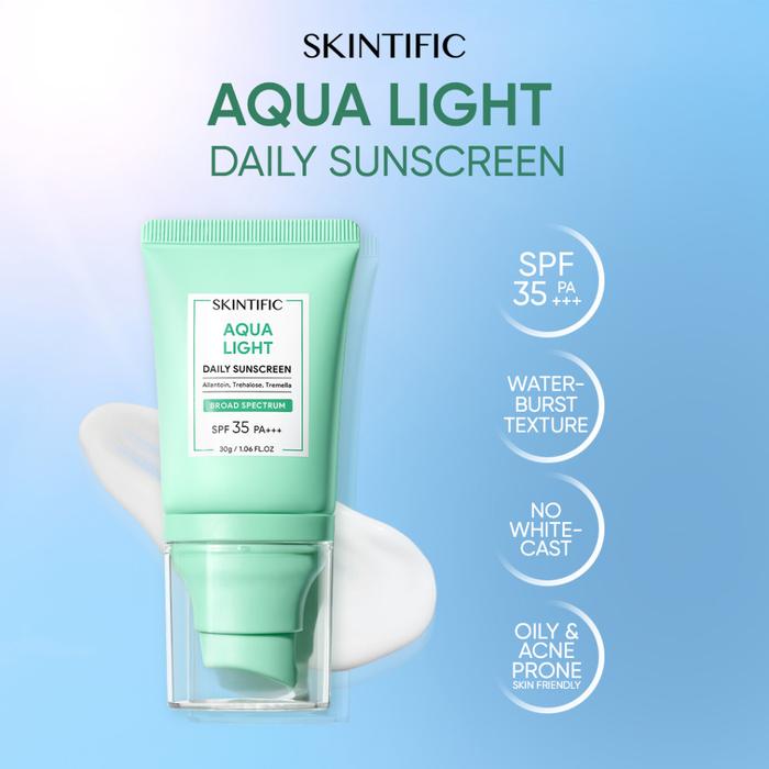 Gambar SKINTIFIC - Aqua Light Daily Sunscreen SPF 35 PA+++ 30ml | Skincare Sunscreen Skin True to Skin Tinted Sunscreen Aqua Sunblock Sunblock Badan Sun Stick Glowing Barrier Anti-Aging Brightening Whitening Mencerahkan Wajah Melindungi Kulit dari Sinar UVA UVB - 1pcs-30ml dari Denseleaf undefined Tokopedia