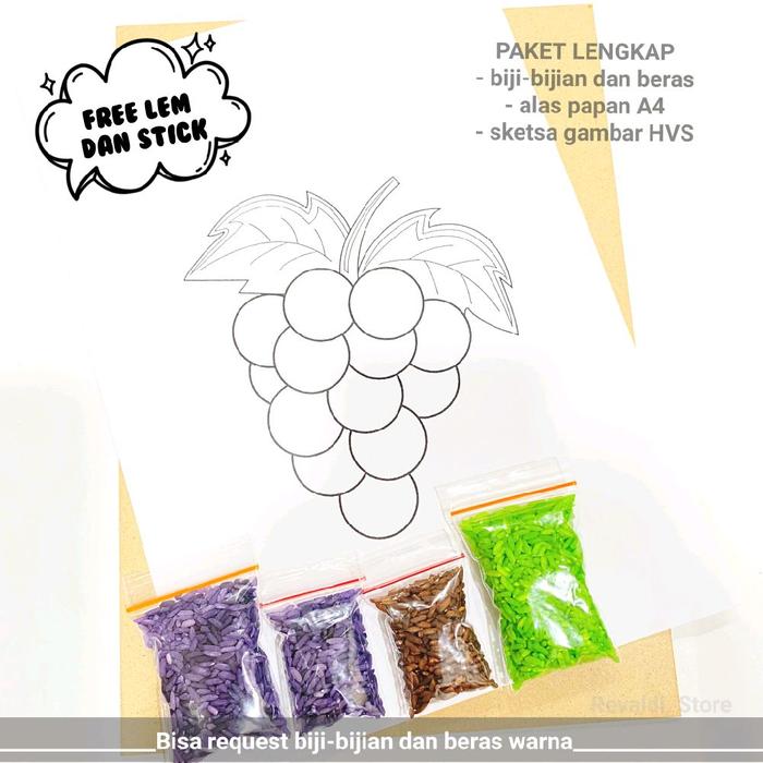 Gambar ( BUAH-BUAHAN ) Paket lengkap kolase biji-bijian Bergambar A4 ( free lem ) tinggal tempel sendiri - ANGGUR dari RevaldiStore06 undefined Tokopedia