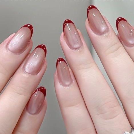 Gambar Press on nails Cat eye french red Nails kuku palsi 10pcs Art Polish - Coffin, S dari Prettynails.bali undefined Tokopedia
