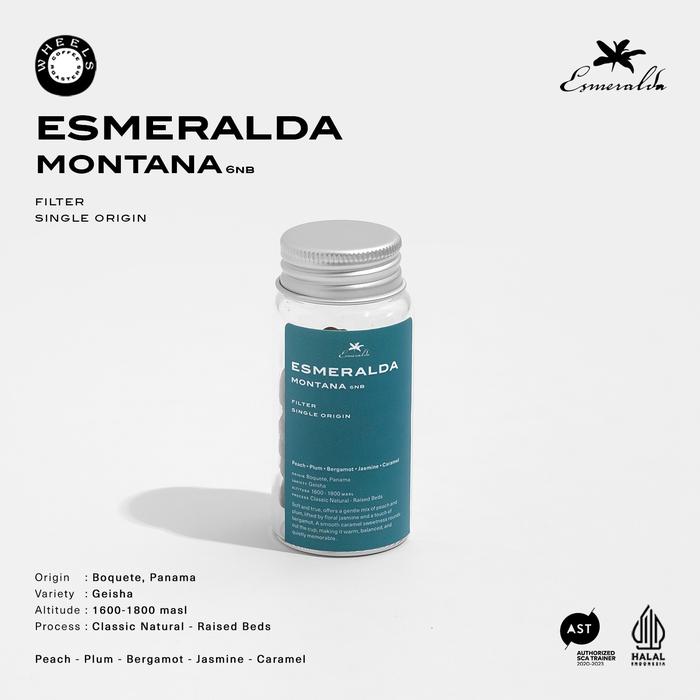 Gambar Esmeralda Natural Montana Single Origin Filter Specialty Wheels Coffee Roasters - 15gr, Biji Kopi dari Wheels Coffee Roasters undefined Tokopedia
