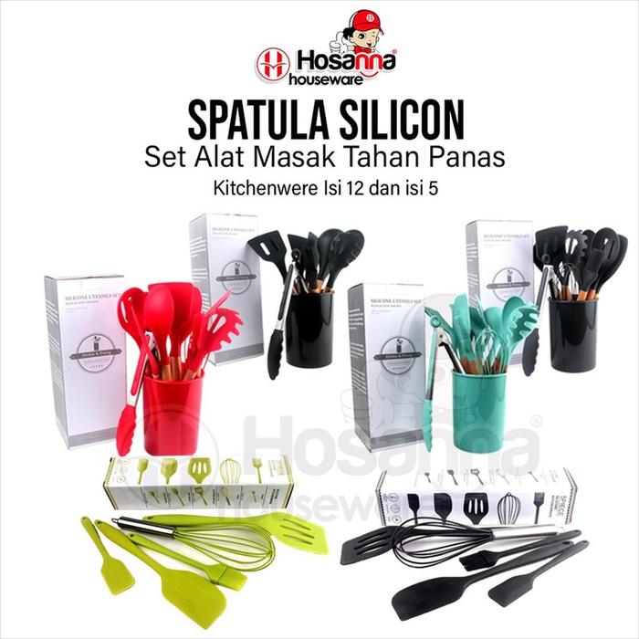 Gambar Spatula Silikon Food Grade / Alat Masak Set Tahan Panas - Spatula isi 12 dari Hosanna Houseware undefined Tokopedia