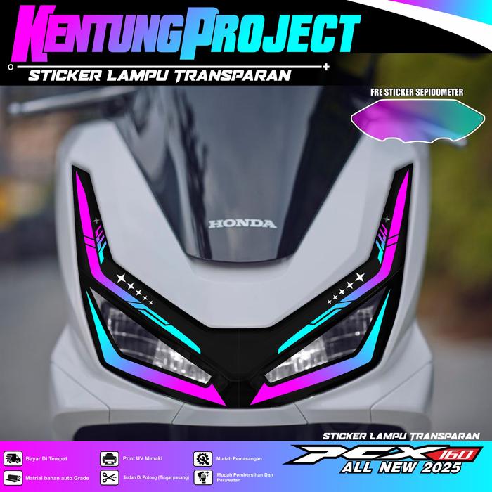 Gambar Stiker Lampu PCX 160 2025 stiker Variasi Lampu Alis Depan Belakang+Sticker Spido Motor Honda PCX 160 New 2025 TERBARU - pink cyan, uv transparan dari kentung dsgn undefined Tokopedia