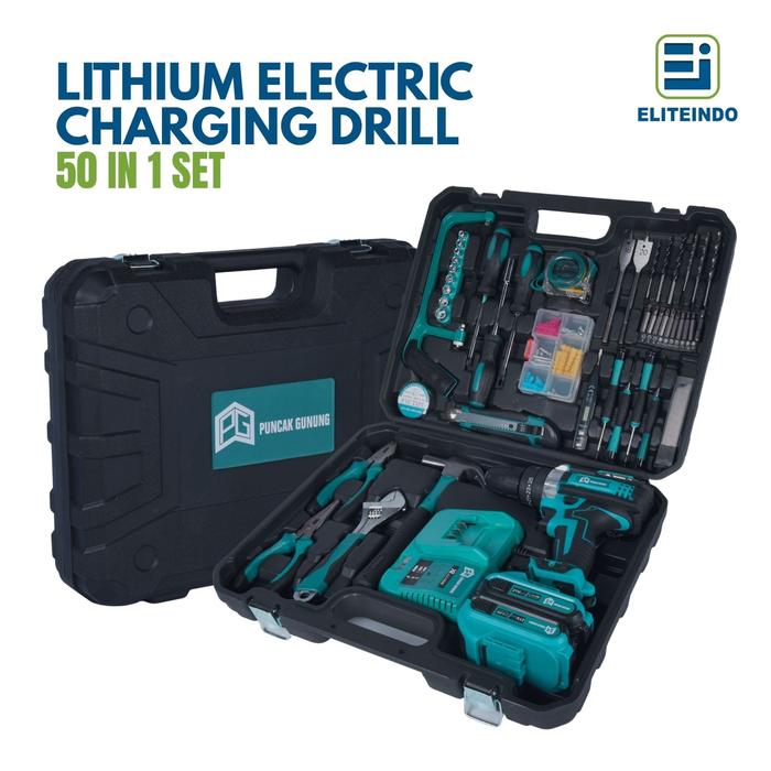 Gambar G11B2 | Set Mesin Bor 2 Baterai 50PCS IN 1 Toolkit Lengkap Perkakas Cordless Dill Impact Alat Listrik - G11B2 dari Elite Indo_NEW undefined Tokopedia