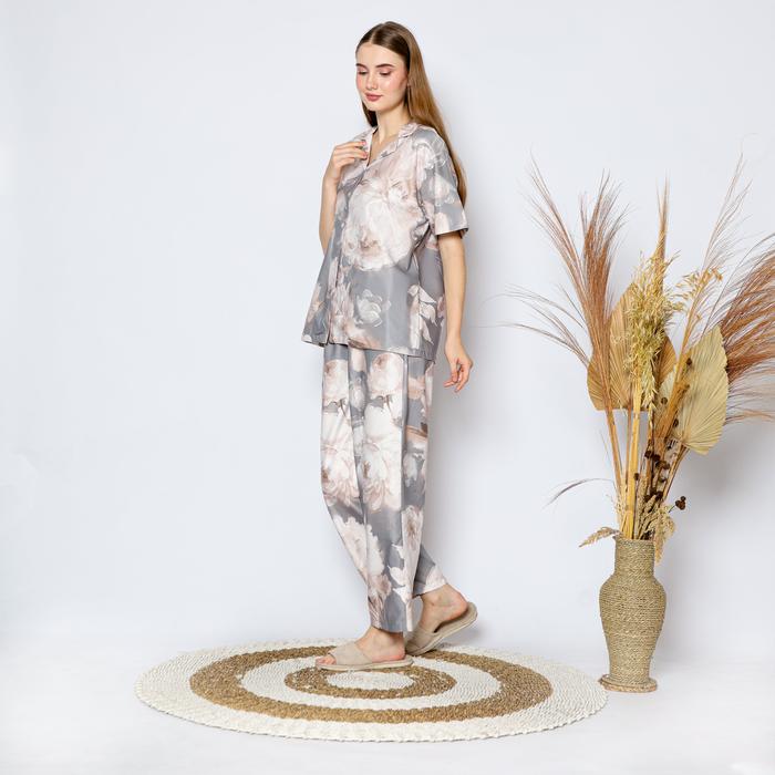 Gambar Set Piyama Wanita Dewasa Pajamas Baju Tidur Bahan Tencel Organik Premium Reyna Bunga Abu - Celana Panjang dari Louis and Co undefined Tokopedia