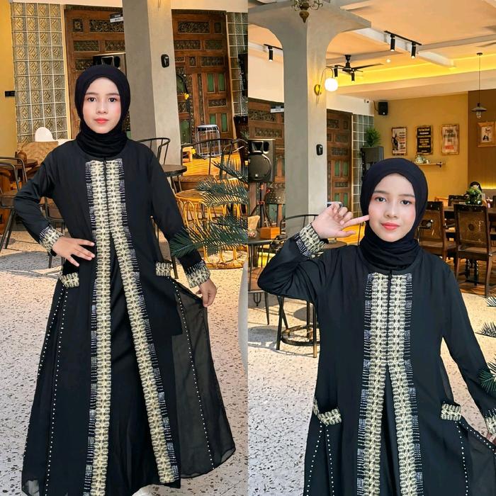 Gambar Gamis Abaya Anak Nafisah Terbaru Bordir Mix Permata - Baju Muslim Perempuan 5-12tahun Lembut Dan Nyaman - Hitam Gold, S dari Nikita Jaya Fashion undefined Tokopedia