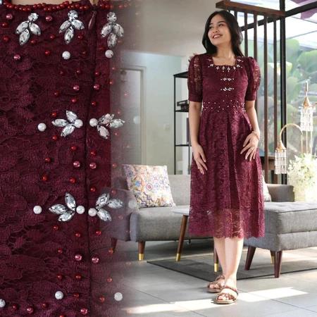 Promo Dress Giselle Brokat Terbaru 2025 - Dress Natal Full Payet - Gaun  Kondangan Mewah Elegan - Midi Dress Pesta Kekinian Wanita Dres Viral Bahan  ...