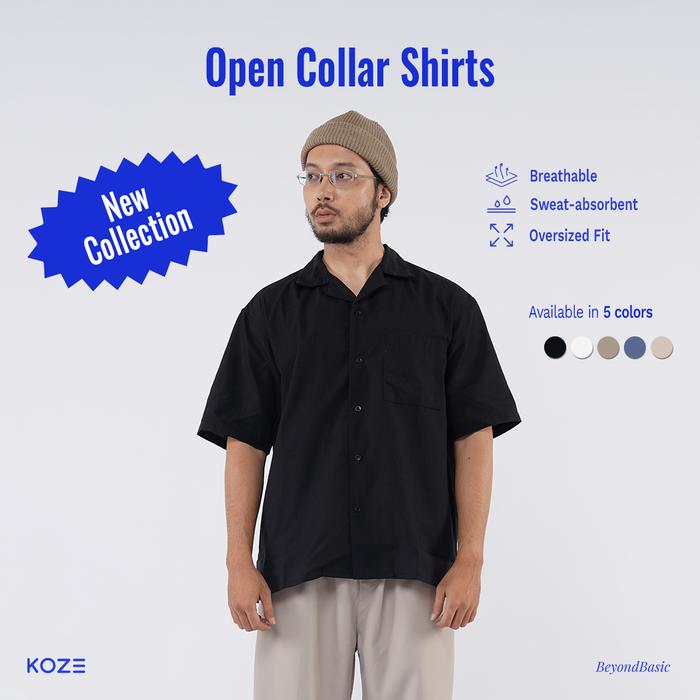Gambar KOZE Open Collar Shirt Black - Kemeja Kerah Lengan Pendek Terbuka Hitam 2.0 - M dari koze shop undefined Tokopedia