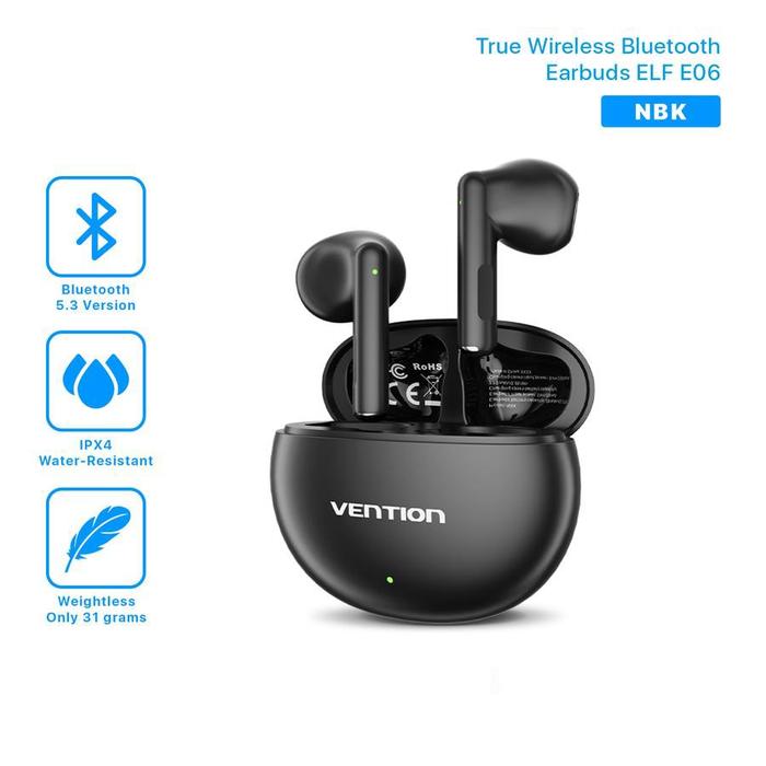 Gambar VENTION ELF E06 Earphone Bluetooth Wireless TWS Headset AI-Based ENC Sport IPX4 Clear Call - NBK - Hitam dari Digital 3 undefined Tokopedia
