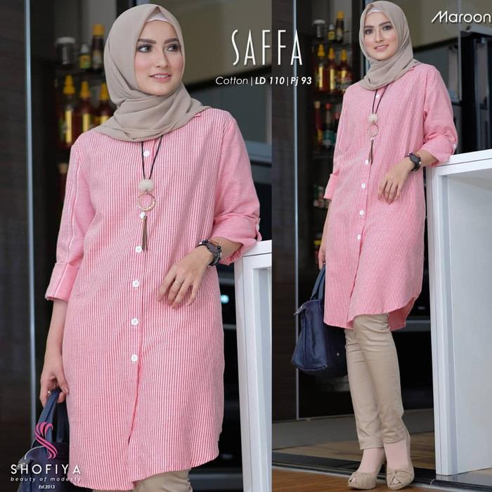 Gambar Baju Kerja Wanita Terbaru 2025 Saffa Tunik Katun Salur jepang Fit Kancing - Biru, L dari Nazhira.Co undefined 5 Tokopedia