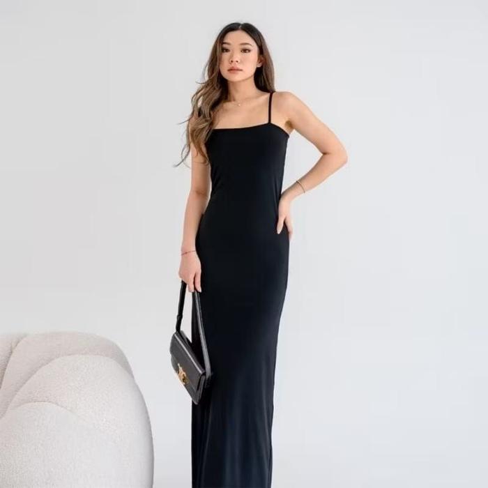 Gambar Long Dress Bodycon Panjang Maxi Korean Style Party Basic Dress Press Body Tanpa Lengan - Hitam , M dari Gravlinshop undefined Tokopedia