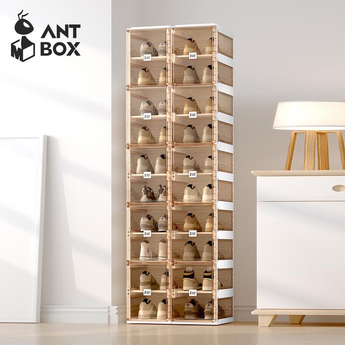 Gambar 【ANTBOX】Rak Sepatu Plastik 4 Box Muat 8 pasang bahan PP PET Pintu Transparan Two Colour bahan Akrilik Tebal dan Serbaguna Anti Debu/Storage Penyimpanan Sepatu Estetik - Muat Banyak - Mudah Dibongkar Pasang/Display Shoes Organizer Box Sepatu Jumbo Vertikal - 1 Baris 4 Box 8 Pasang Single Classic Brown dari PT Ant Box Goods undefined Tokopedia