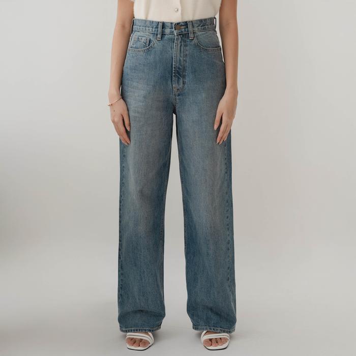 Gambar Beatrice Clothing Wide Denim Jeans - Denim Pants Soft Wide Leg - 27 Dark Denim dari Beatrice Clothing undefined Tokopedia