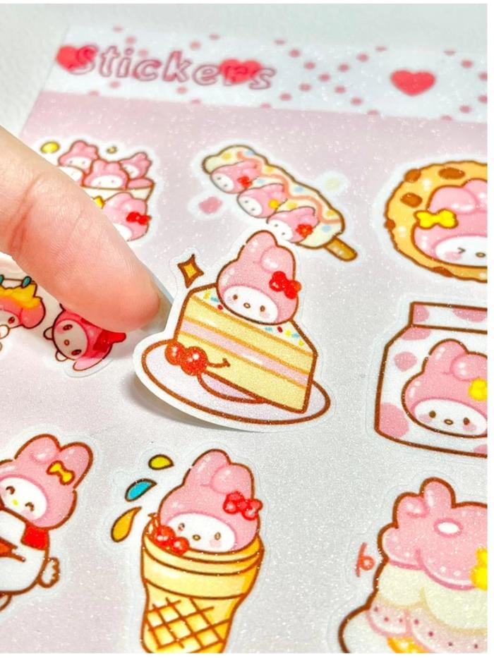 Gambar Stiker Pack My Melody Sanrio Glitter Laminasi Lembar Lucu Kawaii untuk Dekorasi Laptop HP Buku - J3D dari 3D4Life undefined Tokopedia