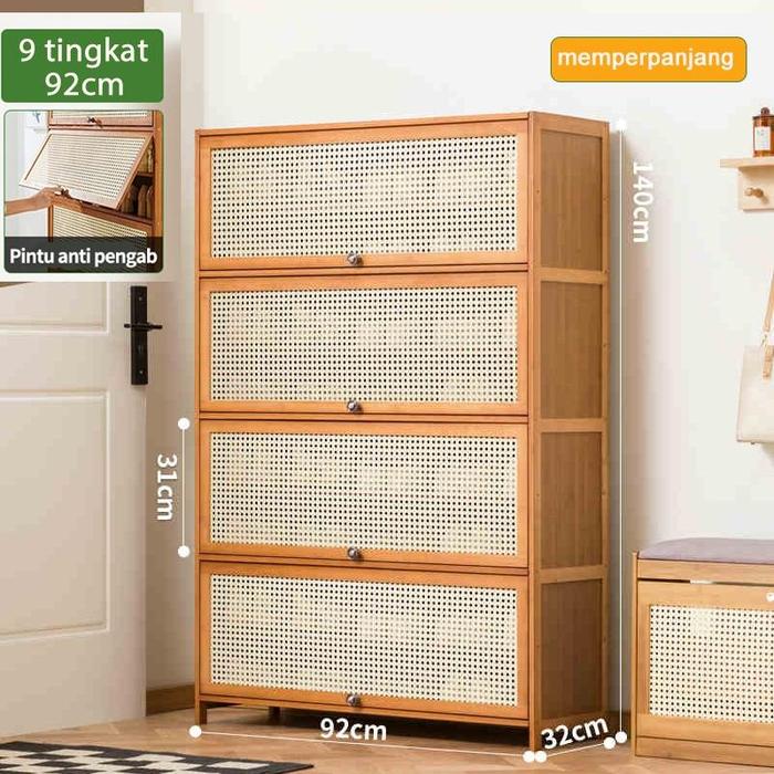 Gambar LOVE Rak Sepatu Rotan Lemari Sepatu Kayu Jaring Bernapas Rak Bambu Lemari Sepatu Tertutup Serbaguna Rumah Lemari Penyimpanan Bambu storage cabinet lemari sepatu aesthetic lemari rotan aesthetic Pintu Furniture - A:9L 92*32*140CM dari LOVELY HOME1 undefined Tokopedia