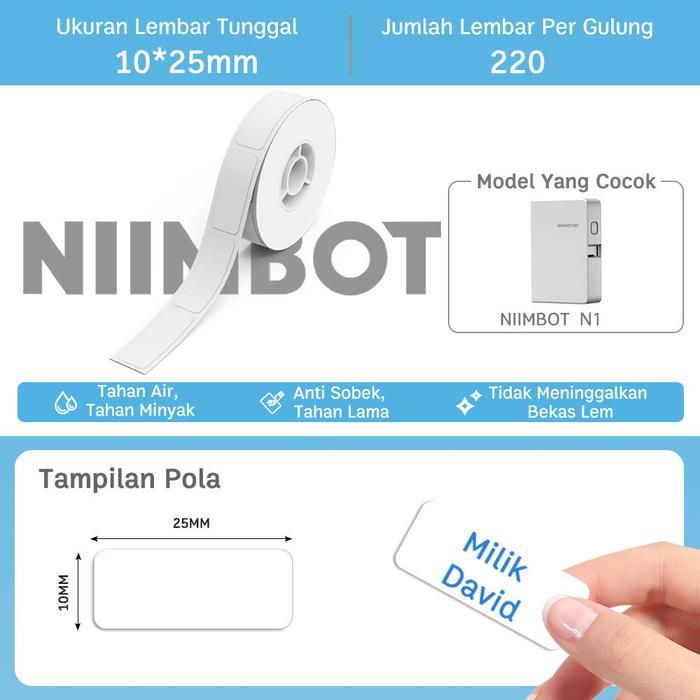 Gambar Niimbot N1 Label Warna Solid Dapat Dicetak Dengan Berbagai Warna Font - Kertas label Putih‑10x25mm‑220 lembar dari NIIMBOT Indonesia Kab. Tangerang Tokopedia