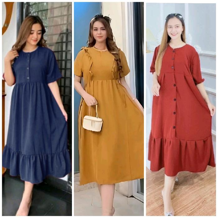 Gambar Paket Usaha 100 Ribu Dapat 3 pcs Daster Crinkle Tiga Model Berbeda Nadira Aini Nagita Dress Airflow Tebal Nyaman Busui - 3 Model, LD,115,(bb,40-80kg) dari Tiga Putri Outfit undefined Tokopedia
