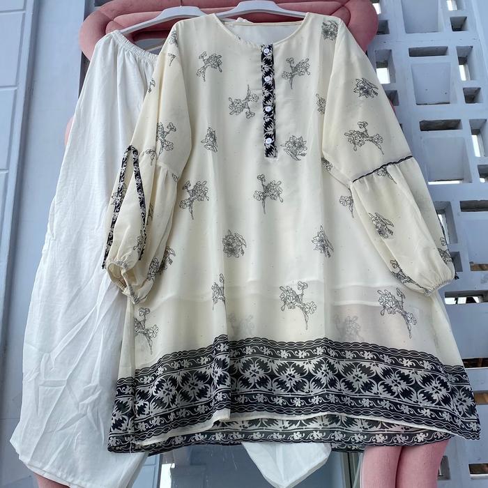 Gambar SETELAN KANCING AMELLIAAA BB 90-135kg LD 150cm Crinkle ceruti Lp 160cm Bigsizeee Premium Cantik - SETELAN AAmelia Putih BW dari Atika Bigsize undefined Tokopedia