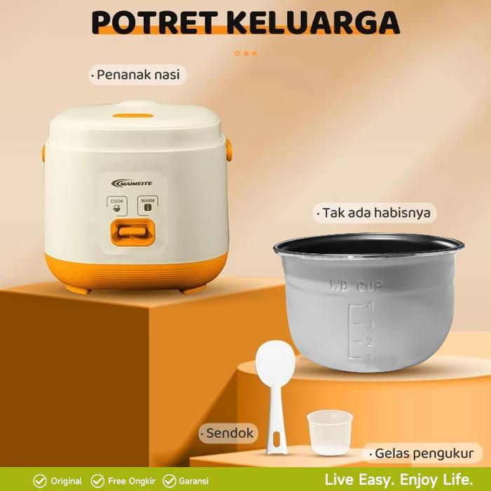 Gambar MAIMEITE Rice Cooker MTDFB-3-02 1.3L Magic Com Mini Portable Travel version student version Penanak Nasi 300Watt Panci  Pemanas Air Kabel - white dari MAIMEITE Indonesia undefined Tokopedia