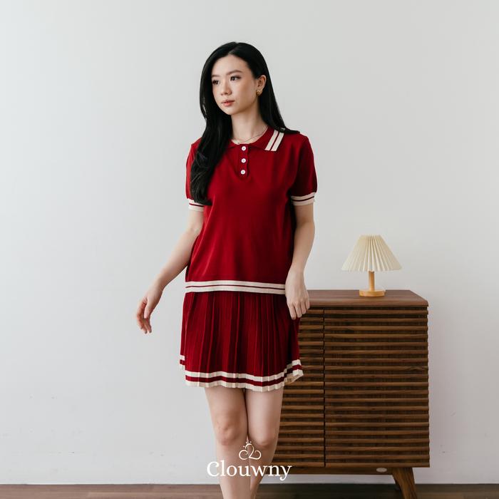 Gambar Clouwny Pluto Knit Set Premium Knitt Setelan Wanita Korean Look Baju Atasan Pendek Dewasa - Maroon dari CLOUWNY undefined Tokopedia