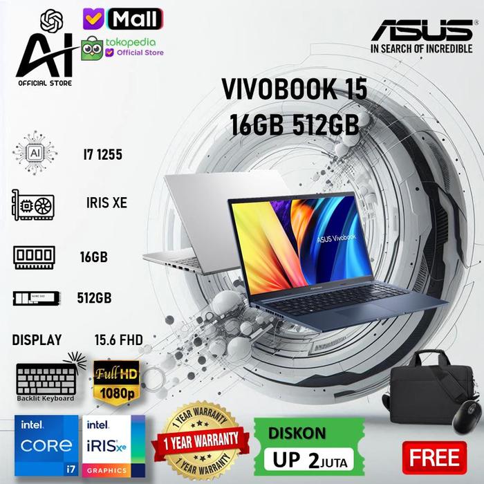 Gambar ASUS VivoBook 15 Touch i7-1255U-i5-1235U/CORE 5 120U 8GB/16GB 512GB W11 15.6/16.0/17.3 FHD /F1504ZA /F1605ZA/F1502ZA/F1504VAP/F1704VAP - LAPTOP, i5-1235 8GB 512GB | NON TOUCH dari AI Official Store undefined Tokopedia