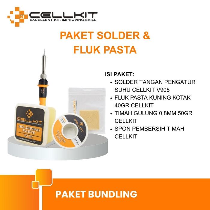 Gambar CELLKIT Paket Solder & Fluk Pasta Solder Lengkap V905 30W V906 60W V908 60W V907 80W (SOLDER V905, FLUK KOTAK, SPON, TIMAH GULUNG 0.8MM) - Paket Solder Lengkap dari CELLKIT Kota Surabaya Tokopedia