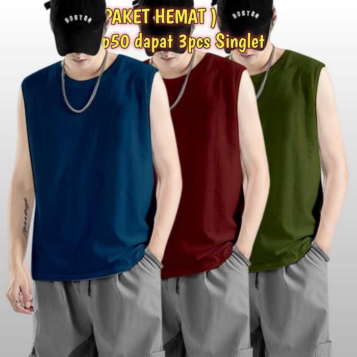 Gambar PAKET HEMAT Kaos Singlet Paketan 3 pcs 50ribu Singlet Santai Gym / Baju Lekbong Pria Dewasa Size M - XXL 1Kg 2 Paket - NAVY MAROON ARMY, M dari TrendyTeens99 undefined Tokopedia