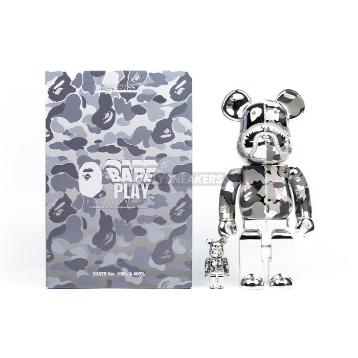 Bearbrick X Bape Camo Shark Silver 100 400