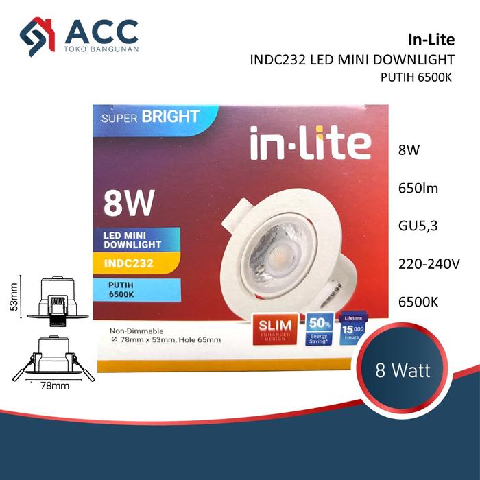 Gambar InLite Lampu Spot Light INDC232 8W SpotLight 8 Watt - Putih 6500K dari Toko Bangunan ACC undefined Tokopedia