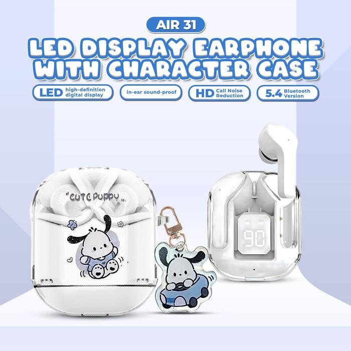 Gambar [SOUNDIFY] Headset Bluetooth AIR31 + Case Bening Karakter TWS Earphone Wireless LED HiFi Stereo Bass - 01, AIR31 PUTIH dari soundify_NEW undefined Tokopedia