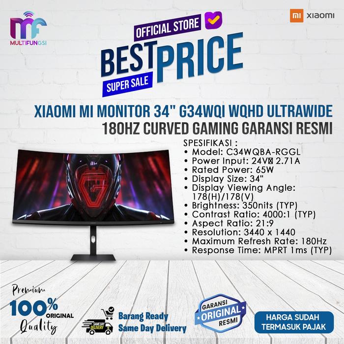 Gambar Xiaomi Mi Monitor 34" G34WQi WQHD Ultrawide 180Hz Curved Gaming Garansi Resmi - G34WQI, TANPA KAYU dari Multifungsi Online undefined Tokopedia