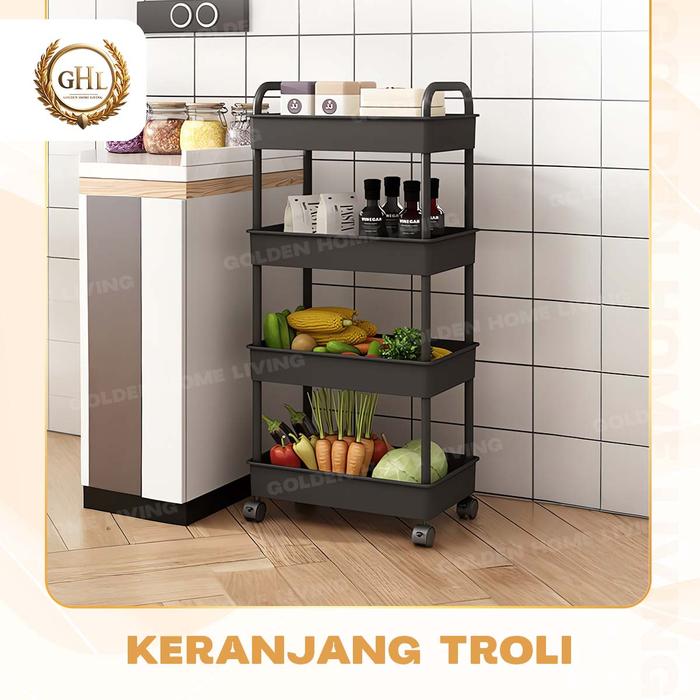 Gambar GHL - Rak Trolly Serbaguna Untuk Dapur Salon Dan Kamar Mandi Dengan Roda Dan Pegangan - XTC-HITAM dari Golden Home Living undefined Tokopedia