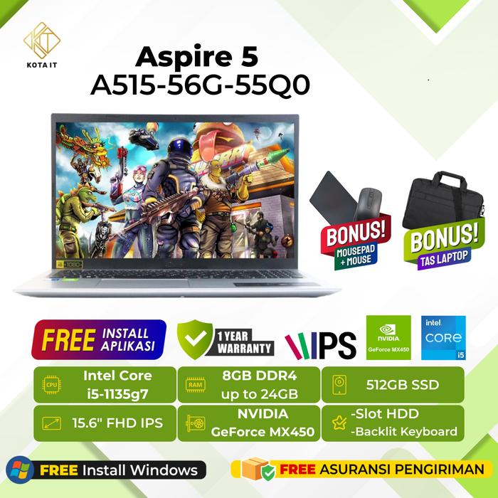 Promo LAPTOP ACER ASPIRE A515-56G-55Q0 CORE I5-1135G7 16GB RAM